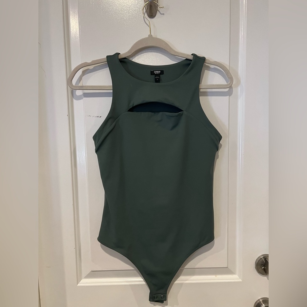 Express Body Contour Teal Peephole Sleeveless Bodysuit